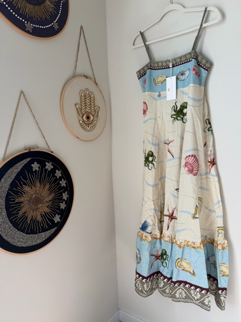 Caroline Constas cream ocean Sea Life Print linen sleeveless maxi dress - Picture 9 of 9